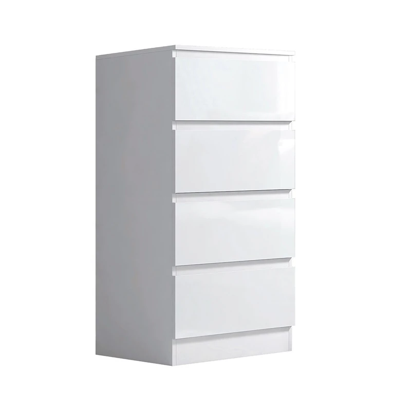 FWStyle Modern Bedroom Furniture Chest of Drawers, Slim Tall 4 Drawer Chest, White Gloss