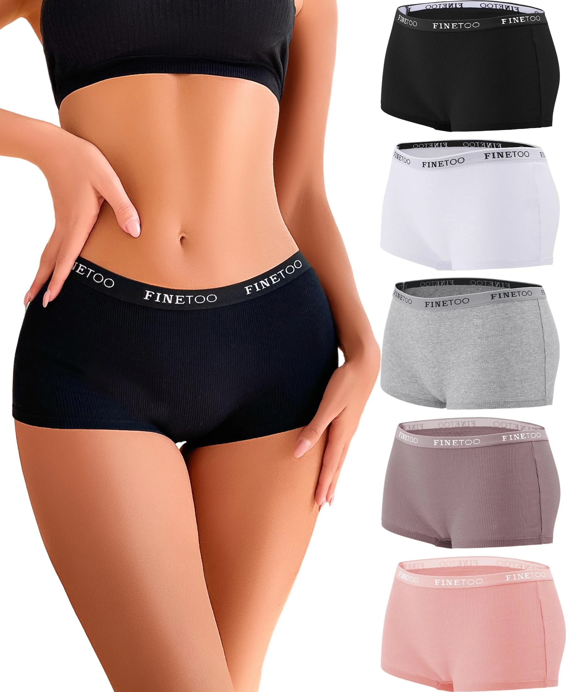 FINETOO 5 Pack Boxer Shorts Women's Underwear Cotton Briefs Breathable Shorts Ladies Cotton Panties Hipsters Soft Women Multi Pack S-XL