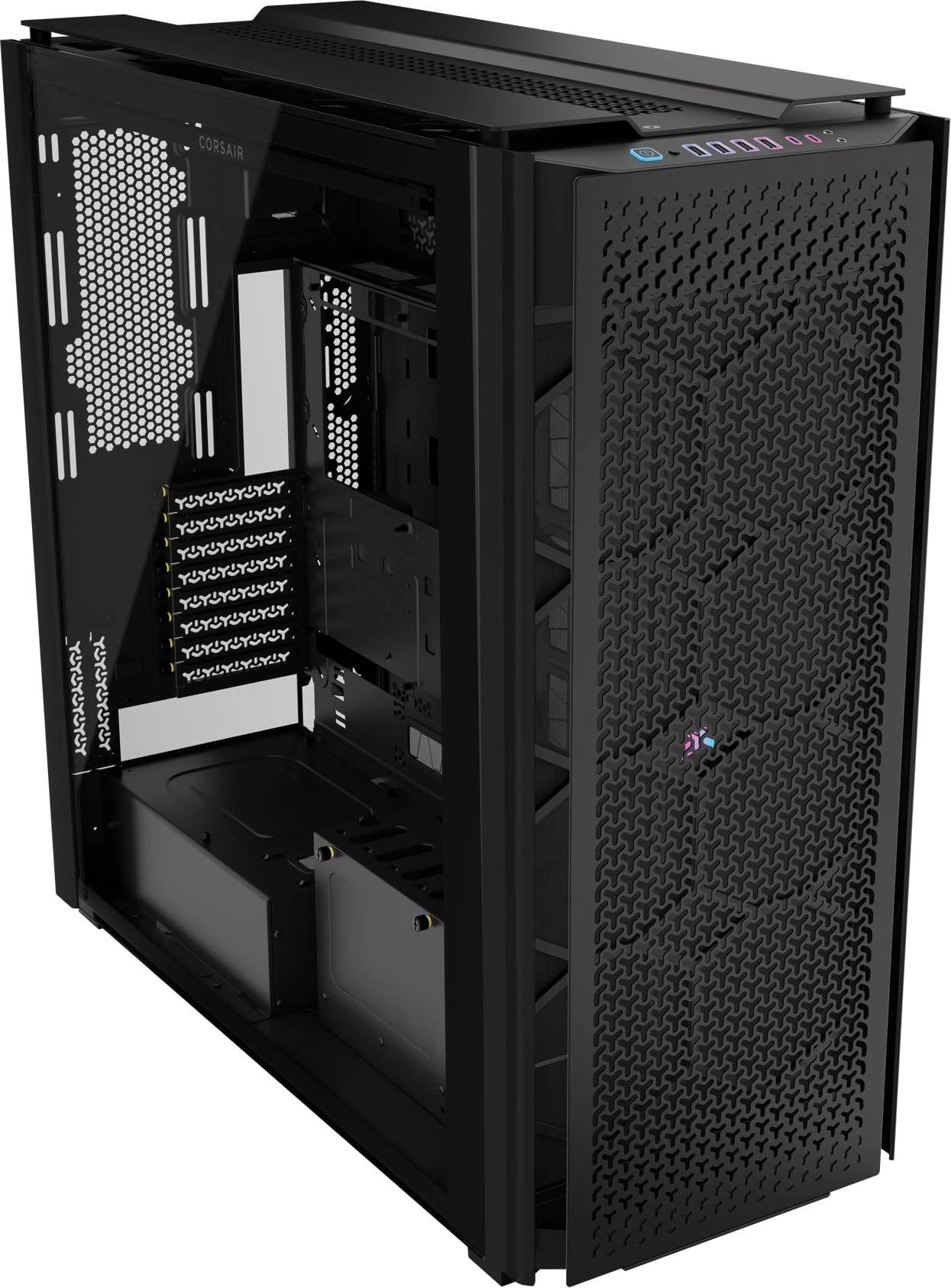 CORSAIR 9000D RGB AIRFLOW Super Full-Tower PC Case – Fits up to 18x 120mm, 7x 140mm, or 4x 200mm Fans – InfiniRail™ Fan Mounting – iCUE LINK System Hub Included – No Fans Included – Black
