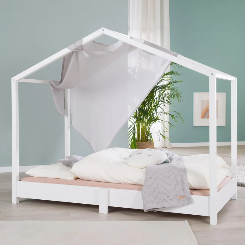 roba house bed 70 x 140 cm with slatted frame - floor-level children's bed following The Montessori principle - extendable with house bed cover - white lacquered wood