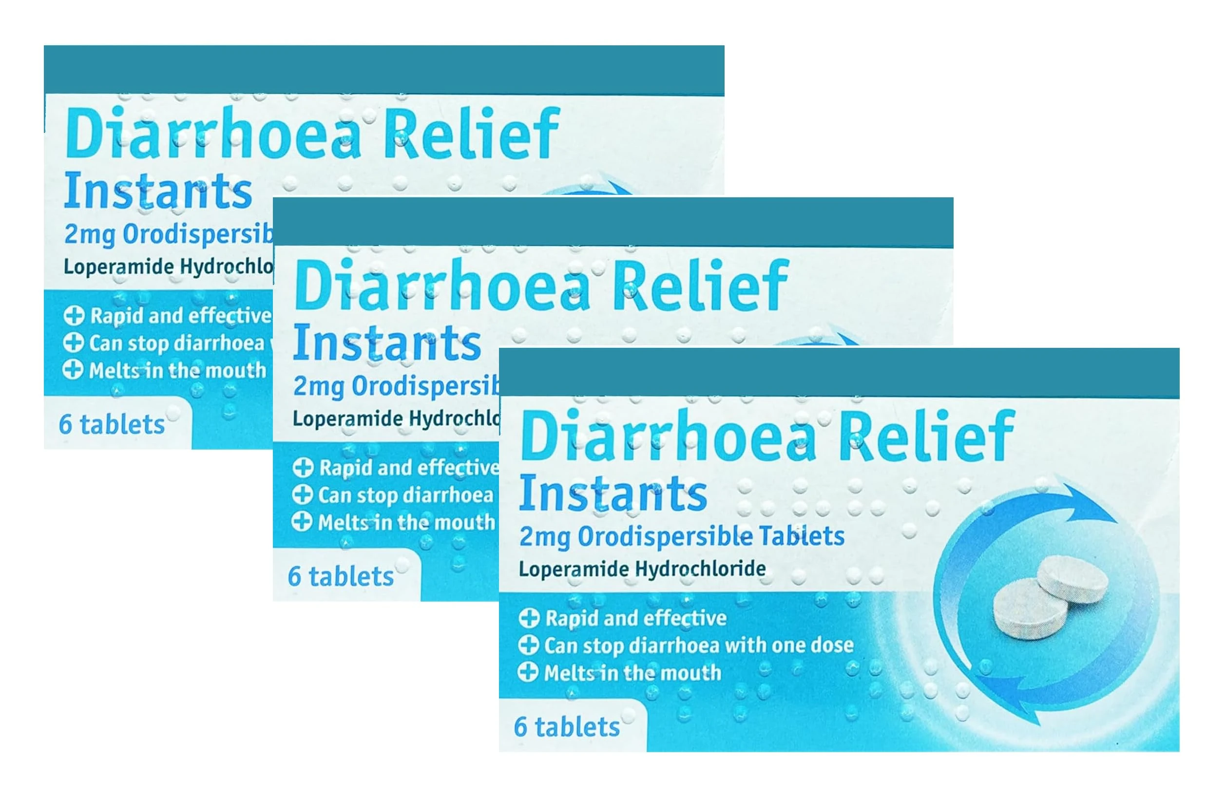 Diarrhoea Relief Instants 2mg Orodispersible Diarrhea Tablets Loperamide Hydrochloride - 3 x 6-18 Tablets (GSL)