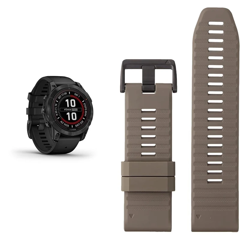 Garmin fēnix 7 PRO SOLAR, Multisport GPS Smartwatch, Advanced Health and Training Features QuickFit 26 Watch Bands- Dark Sandstone Silicone