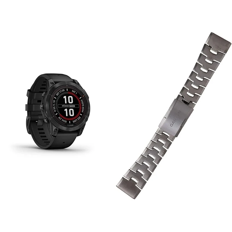 Garmin fēnix 7 PRO SOLAR, Multisport GPS Smartwatch, Advanced Health and Training Features QuickFit 26 Watch Bands - Vented Titanium Bracelet with Carbon Grey Dlc Coating