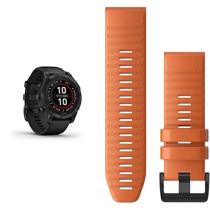 Garmin fēnix 7 PRO SOLAR, Multisport GPS Smartwatch, Advanced Health and Training Features QuickFit 26 Watch Bands - Ember Orange Silicone