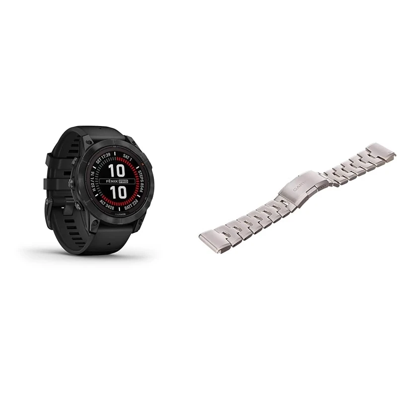 Garmin fēnix 7 PRO SOLAR, Multisport GPS Smartwatch, Advanced Health and Training Features QuickFit 26 Watch Bands- Vented Titanium Bracelet