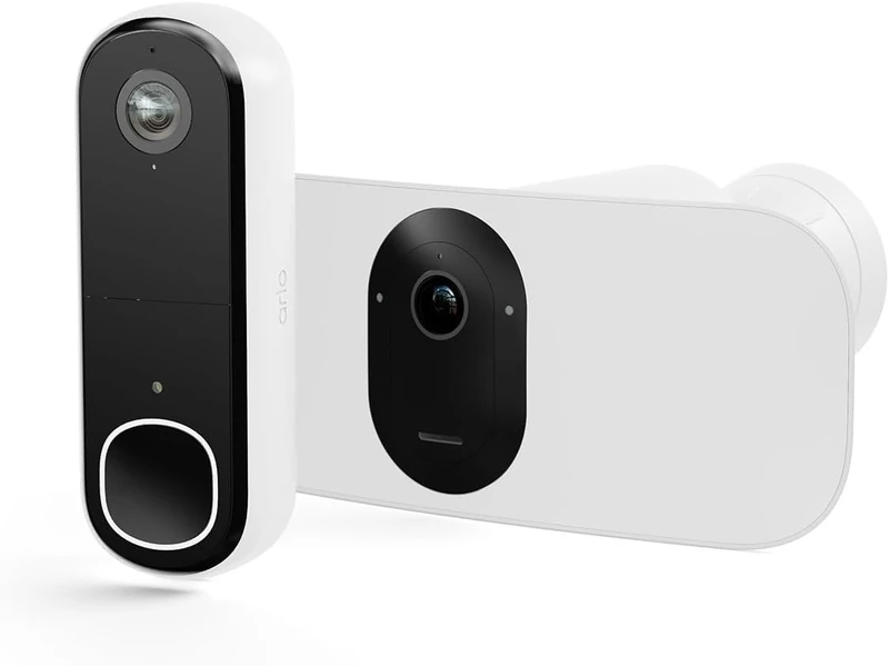 Arlo Floodlight 2K Security Camera Outdoor and 2K Video Doorbell – Wireless Floodlight and Doorbell Camera Kit, Motion Sensor, Night Vision, Alarm Siren, 2-Way Talk, Free Trail of Secure, Black