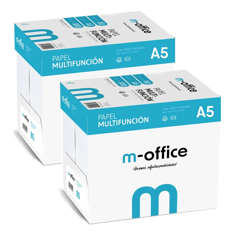 Pack of A5 80 g, 10 Packs of 500 Sheets, Multifunction Paper for Inkjet and Laser Printer, A5 Sheets 148 x 210 mm, Ideal for Office and Home · m-Office (5000 Sheets)