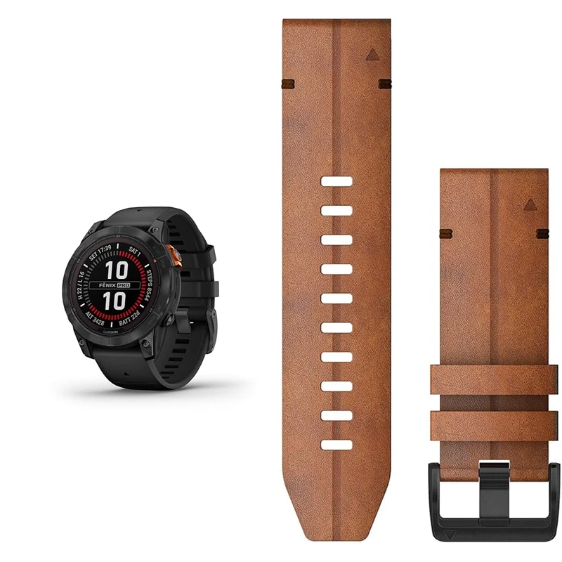 Garmin fēnix 7 PRO SOLAR, Multisport GPS Smartwatch, Advanced Health and Training Features QuickFit 26 Watch Bands- Chestnut Leather