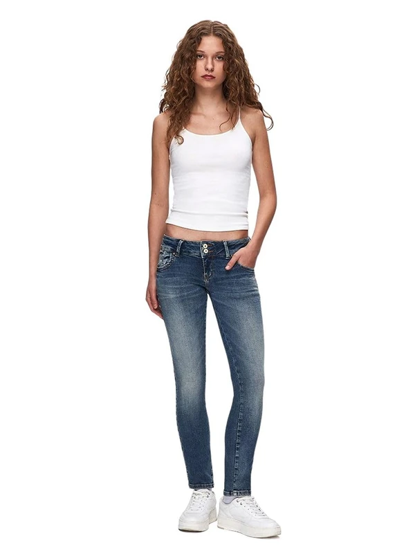 LTB Jeans Women's Molly 200 Slim Low Rise Basic 5-Pocket Dark Wash Blue Cotton Blend Size W24L36, Blue, 24 W/36 L
