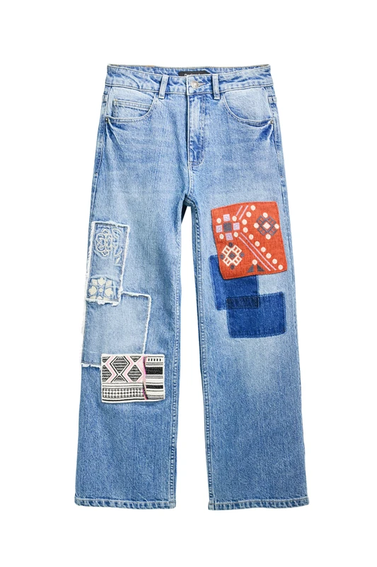 Desigual Merlin 1990s Style Patchwork Jeans 25SWDD78 Blue