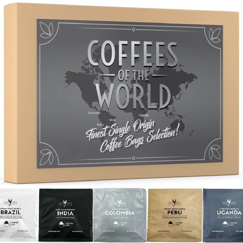 Coffee Bags Tasting Collection Gift Set | Selection of Finest Specialty Coffees | 15 Bags | Hamper Style Letterbox Gift Idea for Him & Her