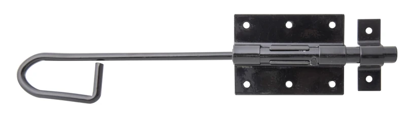 Alberts 863302 Locking Tower Bolt | with Fixed Loop | Black Plastic-Coated | Plate 90 x 67 mm | Bolt Ø 13.5 x 300 mm | Set of 10