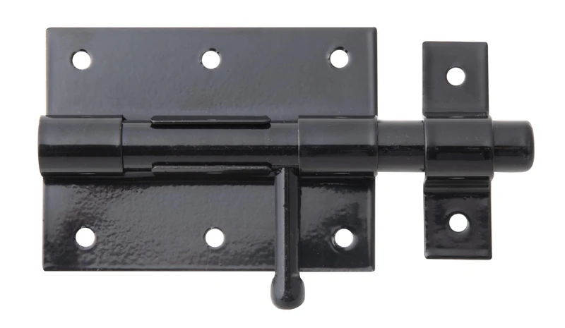 Alberts 863203 Bolt Bolt | with Round Handle and Attached Loop | Black Plastic Coated | Plate 90 x 67 mm | Bolt Ø 13.5 mm | Total Length 130 mm | Set of 10 - Image 1