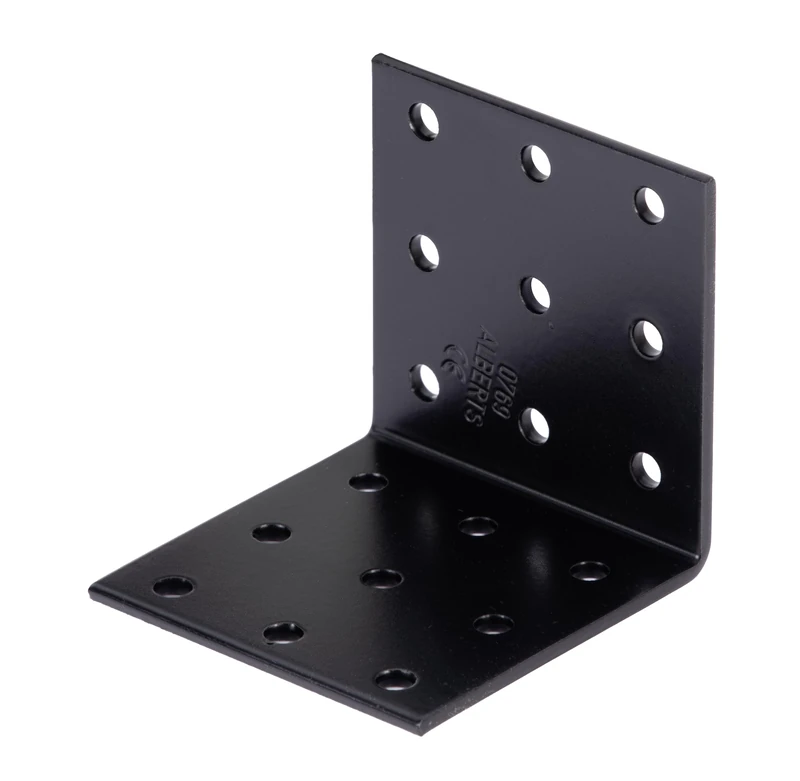 Alberts 824426 Perforated Angle Plate - galvanised - Black - Powder-Coated - 60 x 60 x 60 mm | Set of 25