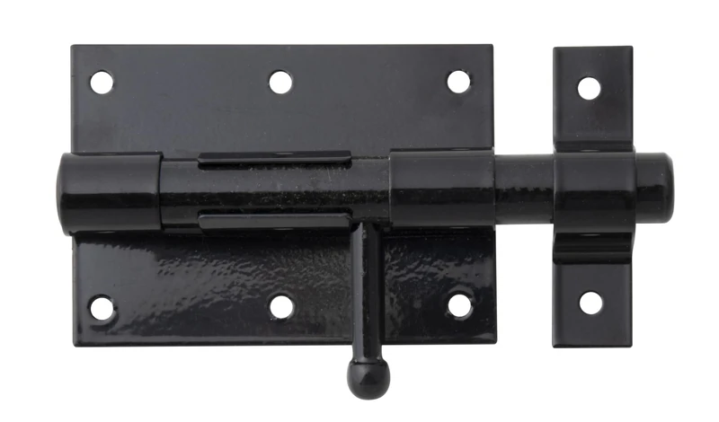 Alberts 863210 Bolt Lock | with Round Handle and Fixed Loop | Black Plastic-Coated | Plate 95 x 67 mm | Bolt Ø 15.5 mm | Total Length 135 mm | Set of 10