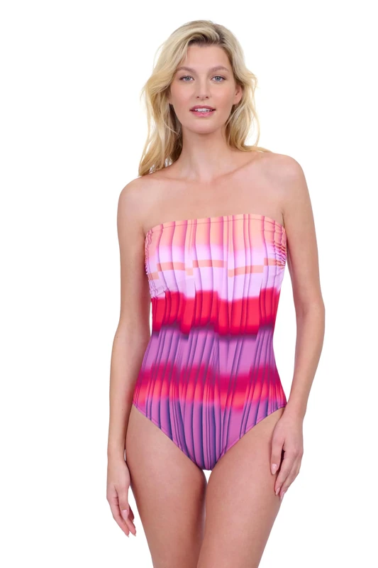 Gottex Women's Golden Hour Bandeau One Piece Bathing Suit Swimsuit, Pink, 12