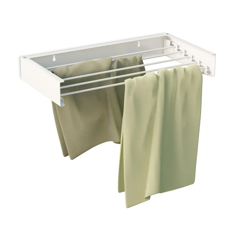 Relaxdays Wall-Mounted Dryer, Foldable, 4.15 m Drying Line, HWD: 11.5 x 85 x 42.5 cm, Space-Saving Airing Rack, White, Steel