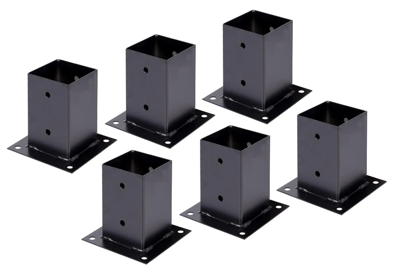 Alberts 825201 Bolt Down Post Support - Black - Powder-Coated - 91 x 91 mm | Set of 6
