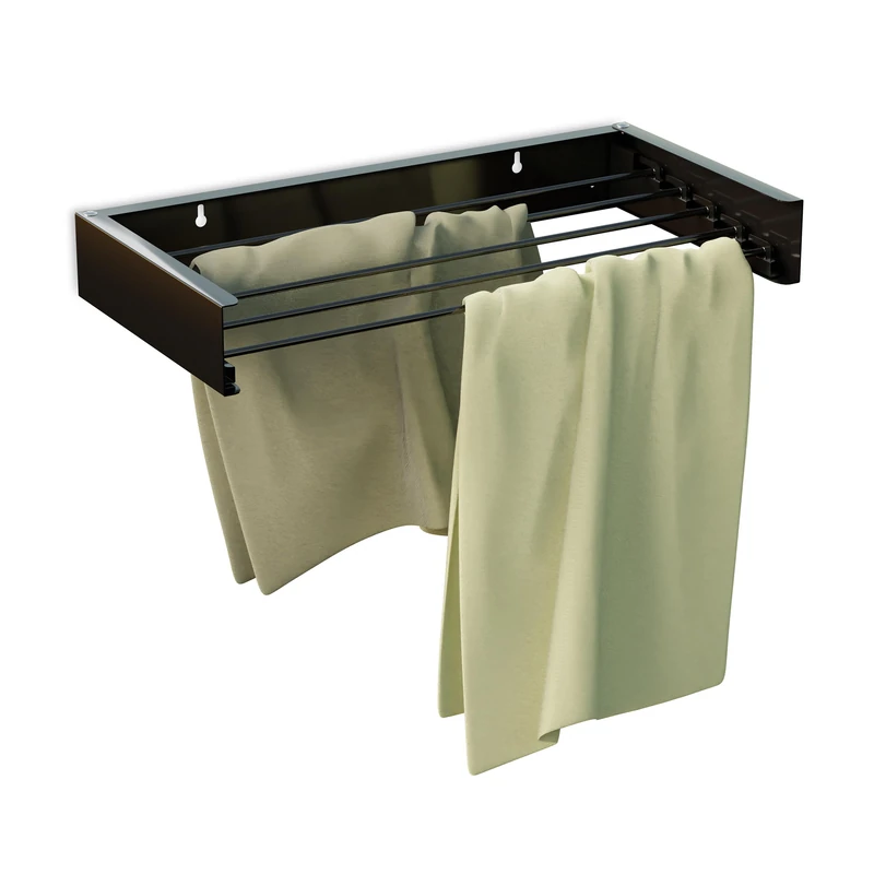 Relaxdays Wall-Mounted Dryer, Foldable, 4.15 m Drying Line, HWD: 11.5 x 85 x 42.5 cm, Space-Saving Airing Rack, Black