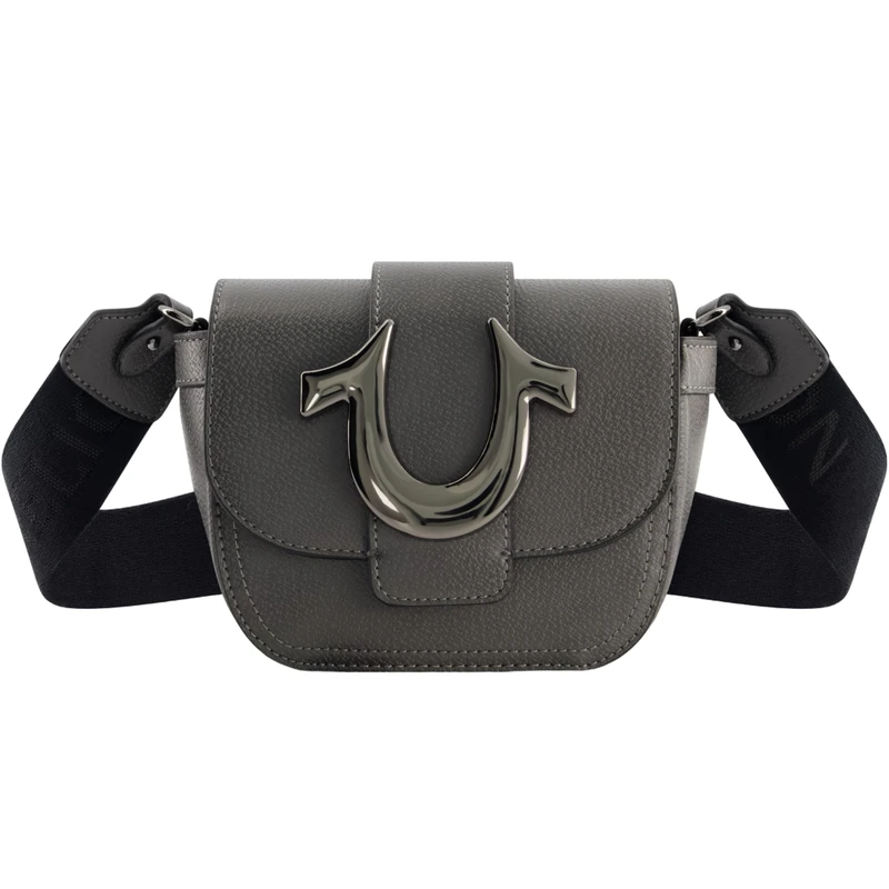 True Religion Women's Crossbody Bag, Mini Flap Adjustable Shoulder Handbag with Horseshoe Logo, Grey, One Size