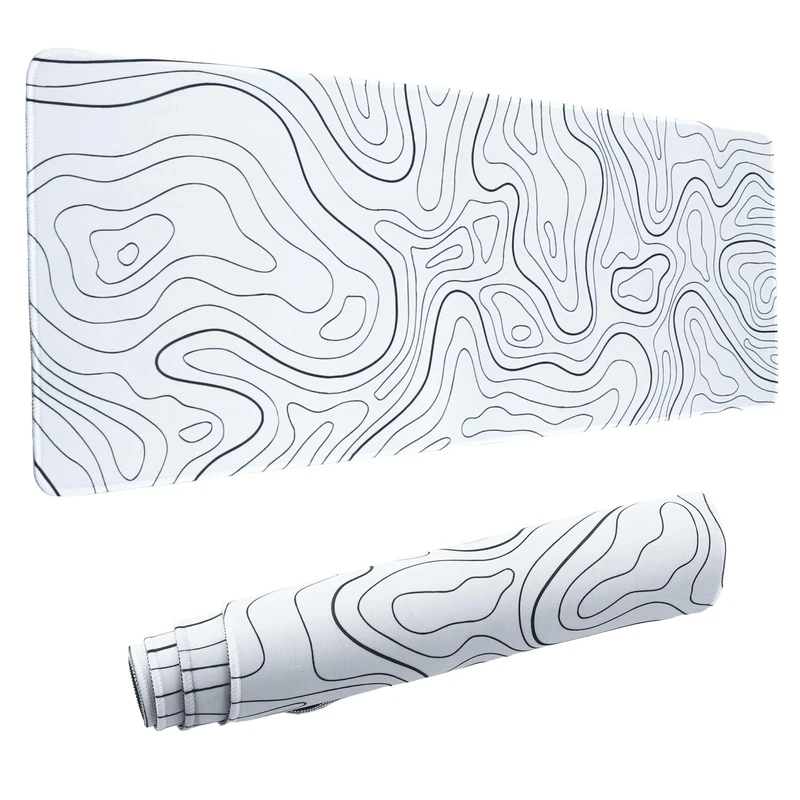 Large Mouse Pad,Topographic Contour Gaming Mouse Mat, Extended XL Mousepad with Non-Slip Rubber Base,Office Full Desk Mat with Stitched Edges,Long Keyboard Mouse Pad,31.5×11.8×0.12 inch(White)