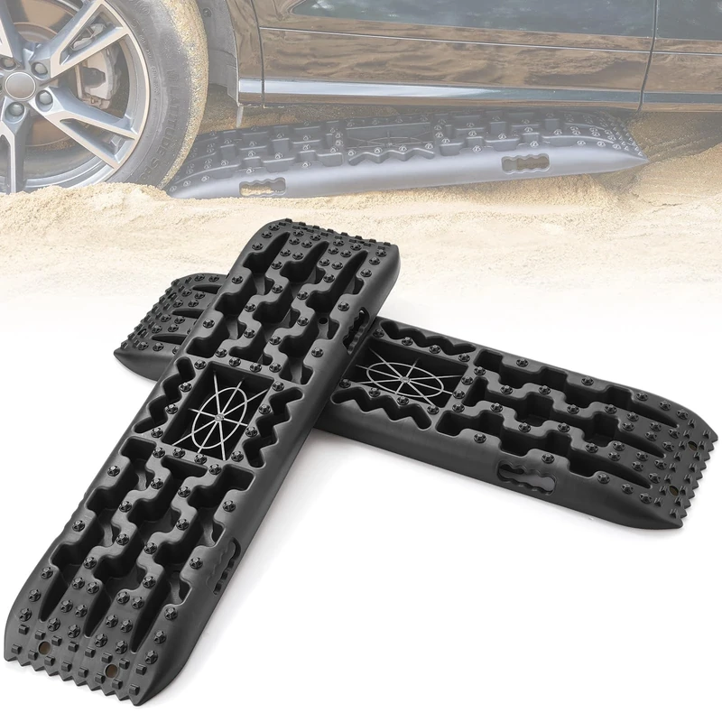 VEVOR 10 TON Traction Boards with PP Material, Recovery Boards for Off-road Vehicles/Cars/Pickups/SUVs/RVs, Pair Tire Traction Mats on Snow, Sand, Mud and Loose Terrain, Storage Bag, Long, Black - Image 1