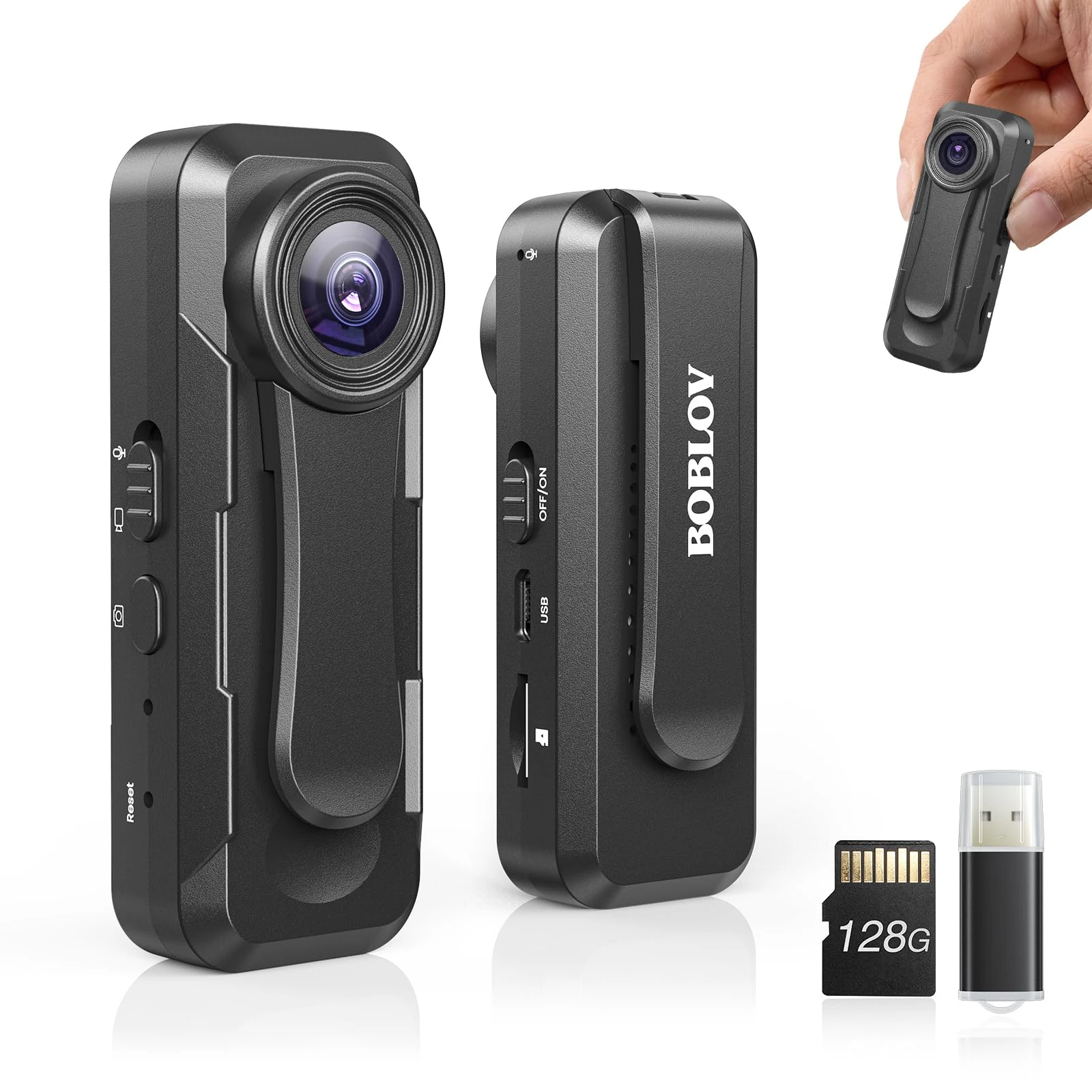 BOBLOV W1 1080P 128GB Body Camera, Wearable Camera Support 90 Minutes with Loop Recording, Easy to Use and Take for Traveling, Walking, Law Enforcement and Outdoors Activities