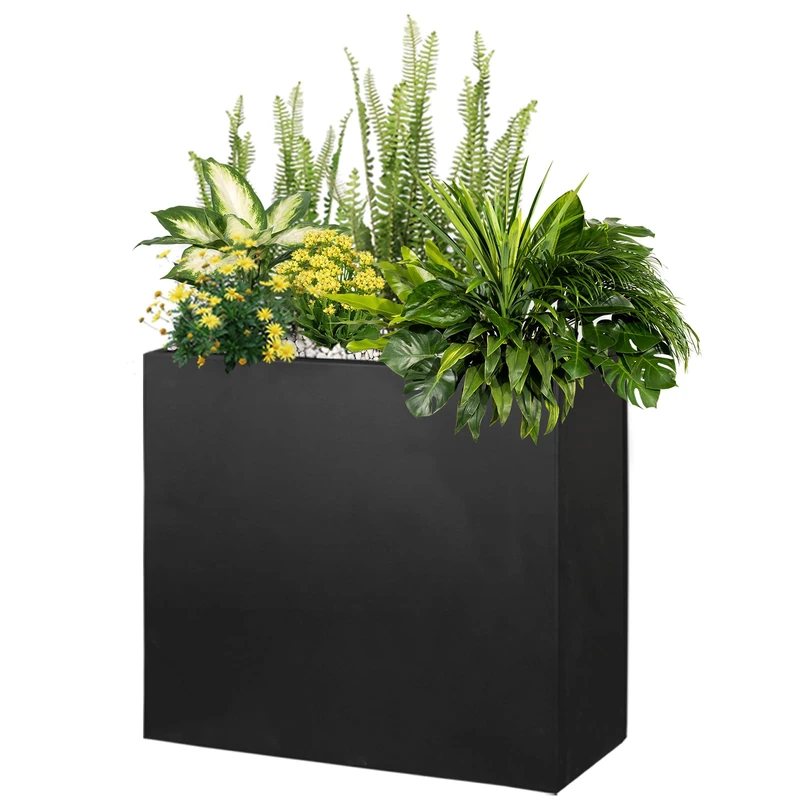 GZLVSOW Metal Rectangular Planter Box 24" L x 12" W x 24" H Tall Metal Planter Box with Removable Insert Shelf for Outdoor, Indoor, Garden (Black, 24 * 12 * 24)