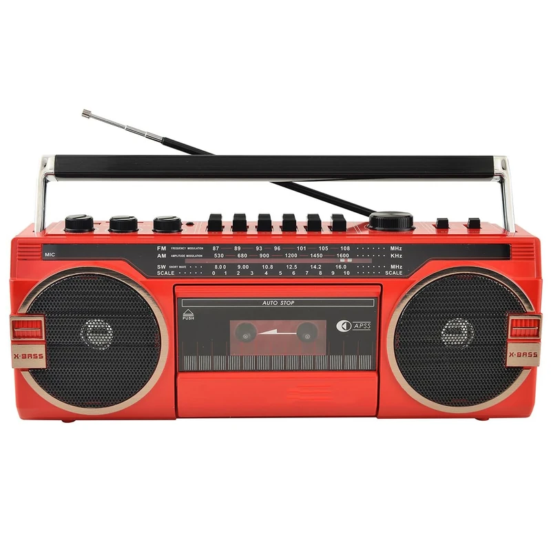 Classic 80s Style Retro CD Player Boombox, Portable Cassette Player Radio, AM/FM Radio, Bluetooth Cassette Recorder with Volume Adjustment Knobs, for Family Gathering Travel C