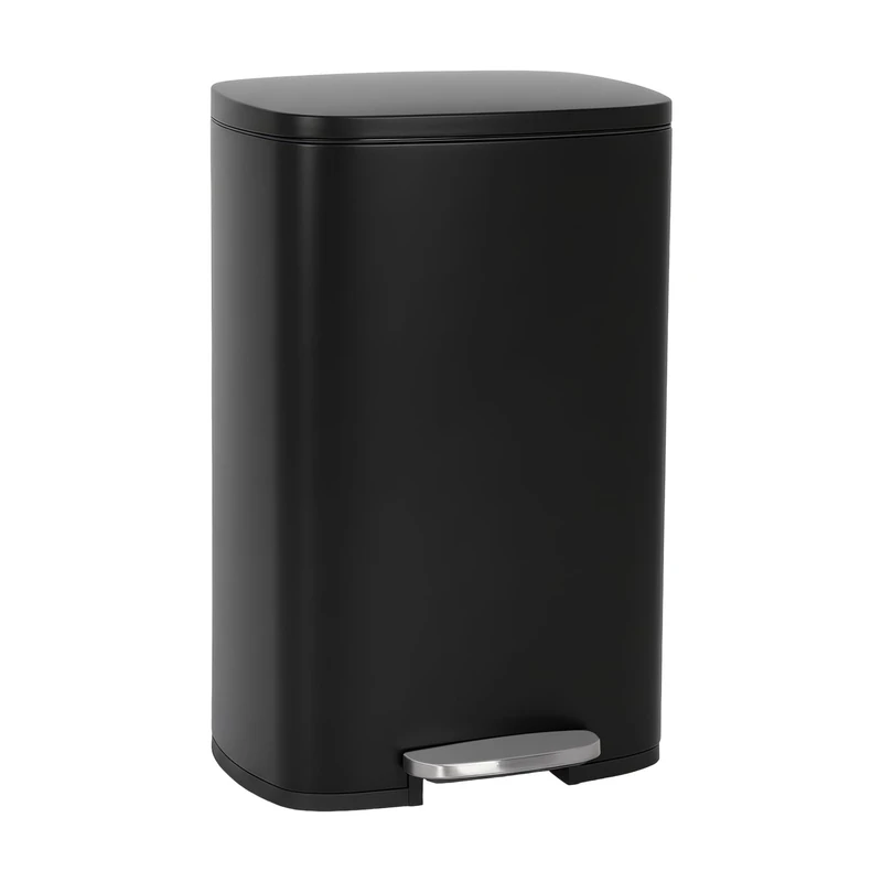 BestOffice 50 L Garbage Can Kitchen Trash Can with Lid for Office Bedroom Bathroom Step Trash Bin Fingerprint-Proof Brushed Stainless Steel，Black