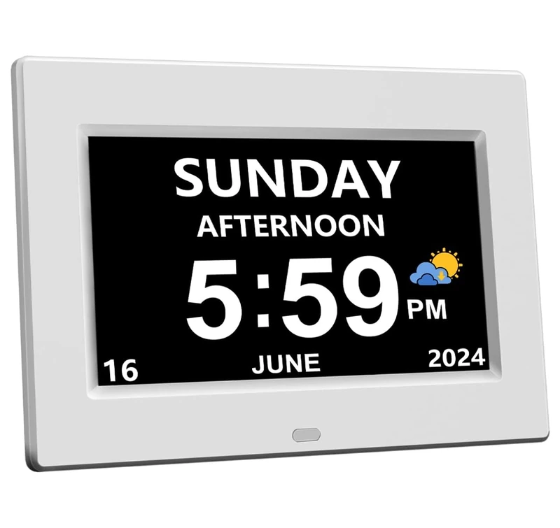 CAZOKASI DST Digital Clock with Date and Day of Week for Elderly-12 Alarms Medication Reminder Dementia Alzheimers Clock Calendar with Extra Large Display (7inch)