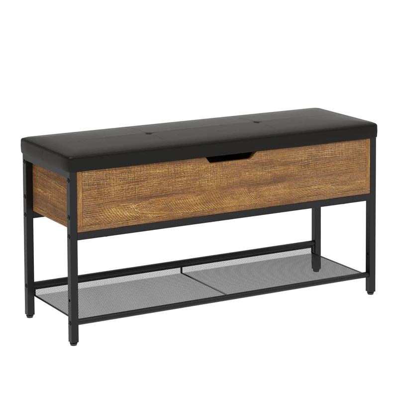 Mondeer Shoe Bench, Metal, Rustic Brown & Black, 96 x 30 x 50 cm