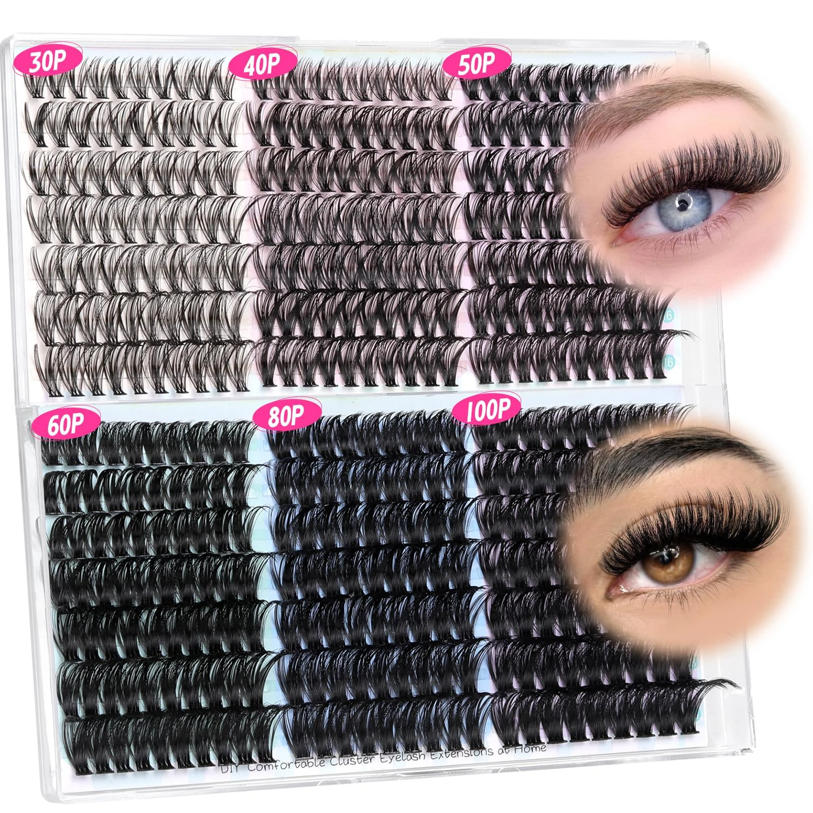 calphdiar Cluster Lashes Wispy Individual Eyelashes D Curl Lash Clusters 420PCS Eyelash Clusters 30D+40D+50D+60D+80D+100D Mixed Volume Lashes Individual Cluster 10-18MM DIY Eyelash Extensions at Home