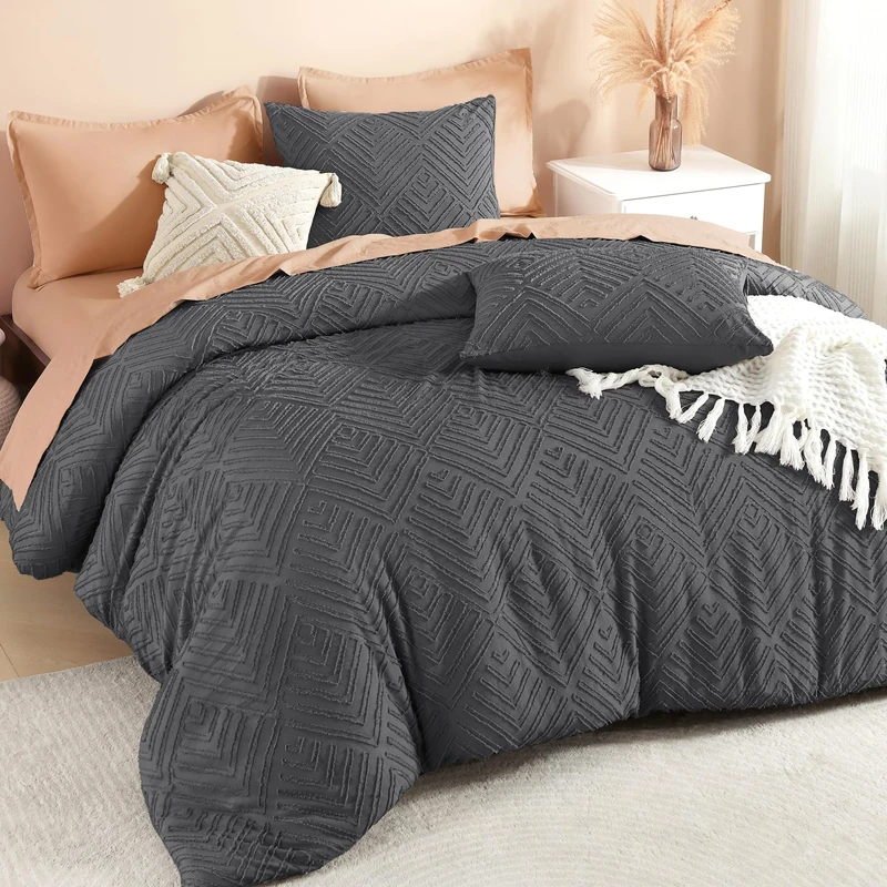 Litanika King Size Comforter Set, 3 Pieces Tufted Boho Bedding Set