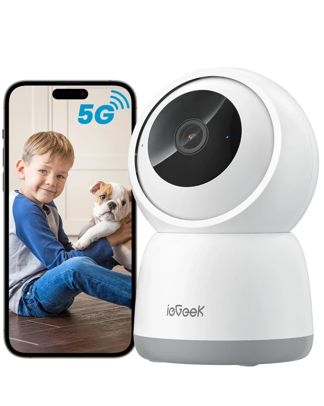 5MP Indoor Home Security Camera with 2.4/5GHz, WiFi Smart Pet Camera with App, Plug-In Baby Monitor, Night Vision, 360°PTZ, Automatic Tracking, Two-way Talk, Memory/Cloud Storage, Work with Alexa