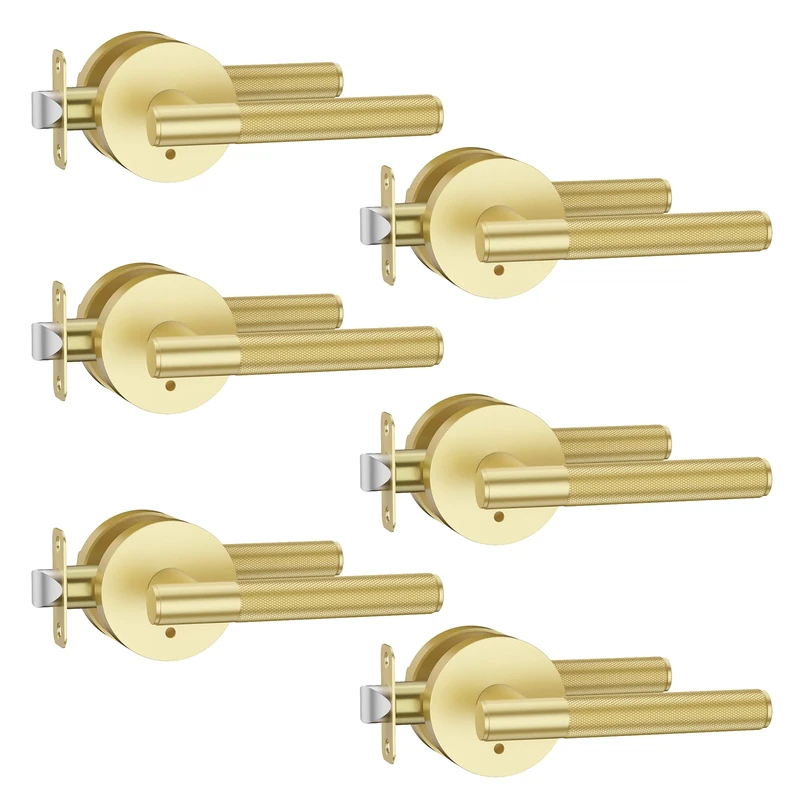 Asidrama 6 Pack Brushed Gold Privacy Interior Door Handles