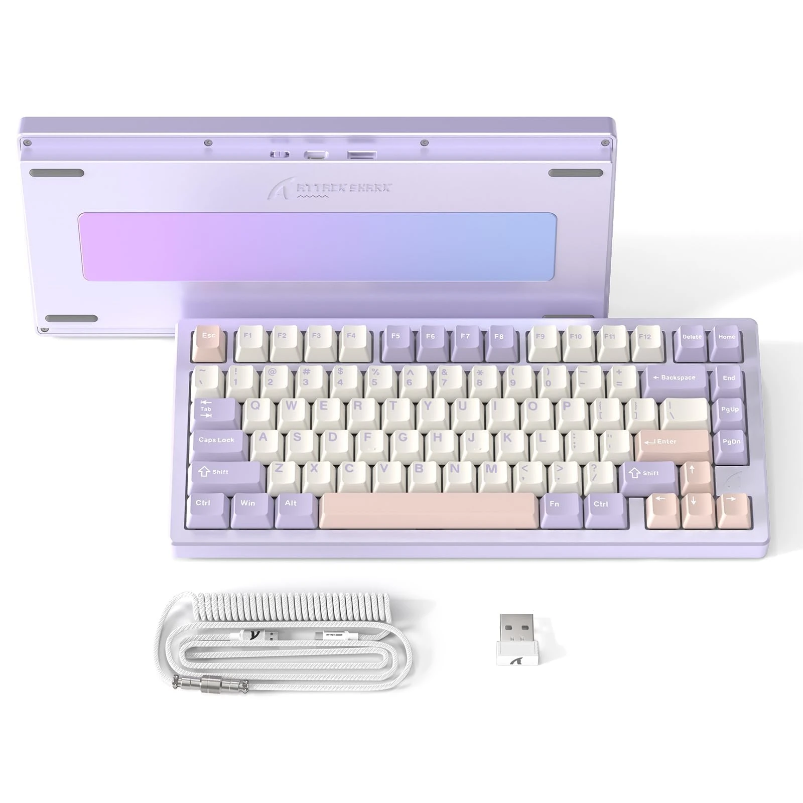 ATTACK SHARK X75 VIA with Full Aluminum Wireless Mechanical Gaming Keyboard,Bluetooth/2.4Ghz/USB-C Wired,Hot-Swap Pre-lubed Linear Switch RGB,75% QWERTY Layout with Five-Layer Padding -Purple