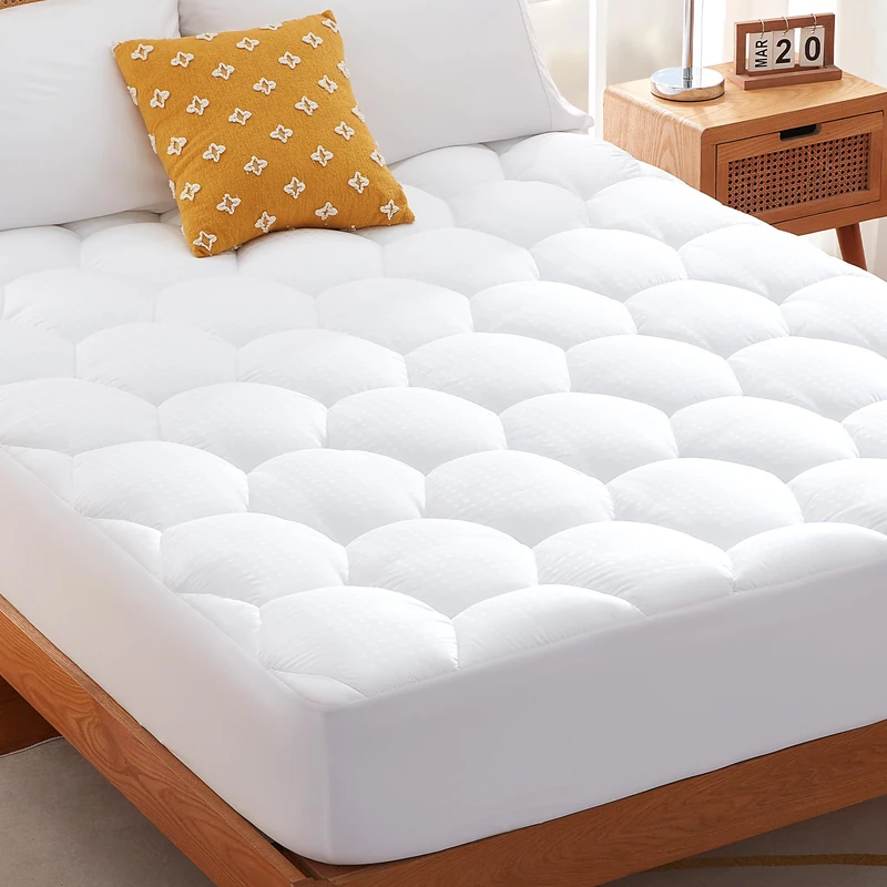 Sonive Mattress Topper Double Bed, Quilted Extra Deep 38cm, Breathable Cotton Cover Bed Mattress Protector, Thick Deep Mattress Pad 135x190cm White