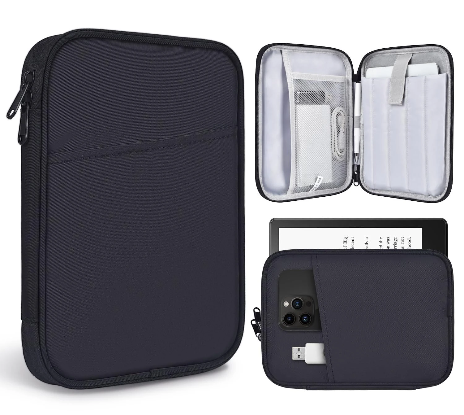 6-7 Inch E-Reader Tablet Carrying Sleeve for Amazon Fire 7, Kindle Oasis, Paperwhite 11th 2021, Kindle 2022, Kobo Clara 2E/Libra 2 Protective Bag Case (Black)