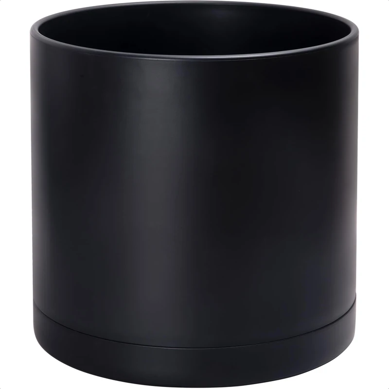 D'vine Dev Plastic Planter Pot with Saucer, 16 in, Black, 74-X-B-5