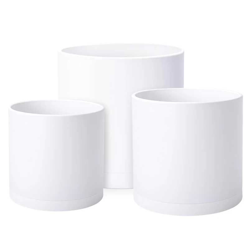 D'vine Dev 3-Pack Plastic Pots & Saucers, 12/14/16 in, White, 74-V-A-7