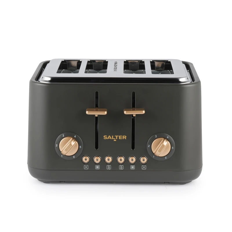 Salter Pebble 4 Slice Toaster – Wide Slot Bread Toaster with High Lift Eject, 6 Browning Levels, Self-Centring Slots, Removable Crumb Tray, Defrost/Reheat/Cancel, Charcoal - Image 1