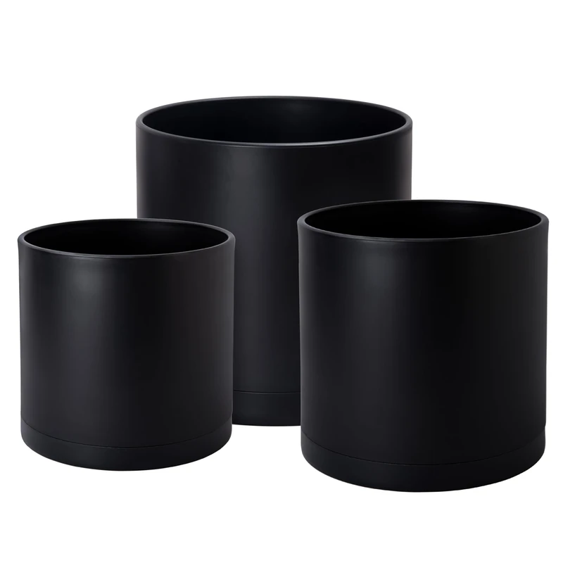 D'vine Dev 3-Pack Plastic Pots & Saucers, 12/14/16 in, Black, 74-V-B-7