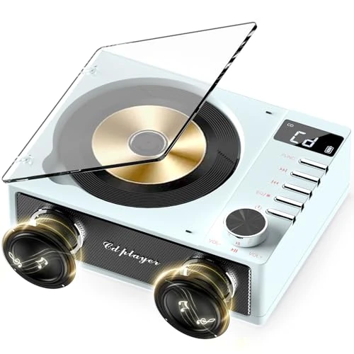 4000mAh Rechargeable CD Player with Dual Speakers, Bluetooth Portable CD Player with FM Radio,Remote Control, LCD Display, Support USB/TF Card/AUX/3.5mm Headphone Jack for Home (Light Blue)