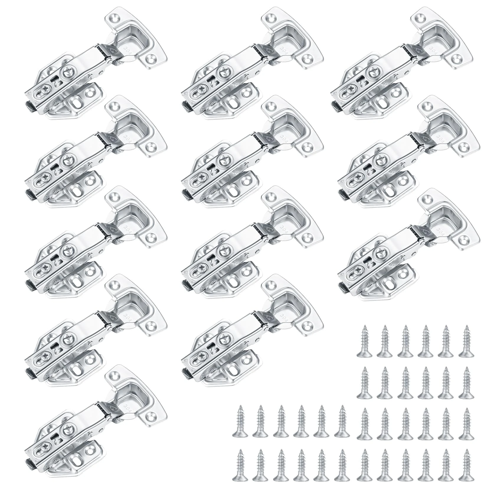12pcs Kitchen Cabinet Soft Close Mute Full Overlay Hinges with Screws for Folding Wardrobe Cupboard Doors