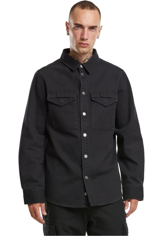 Brandit Men's Heavy Twill Shirt, Black, 4XL