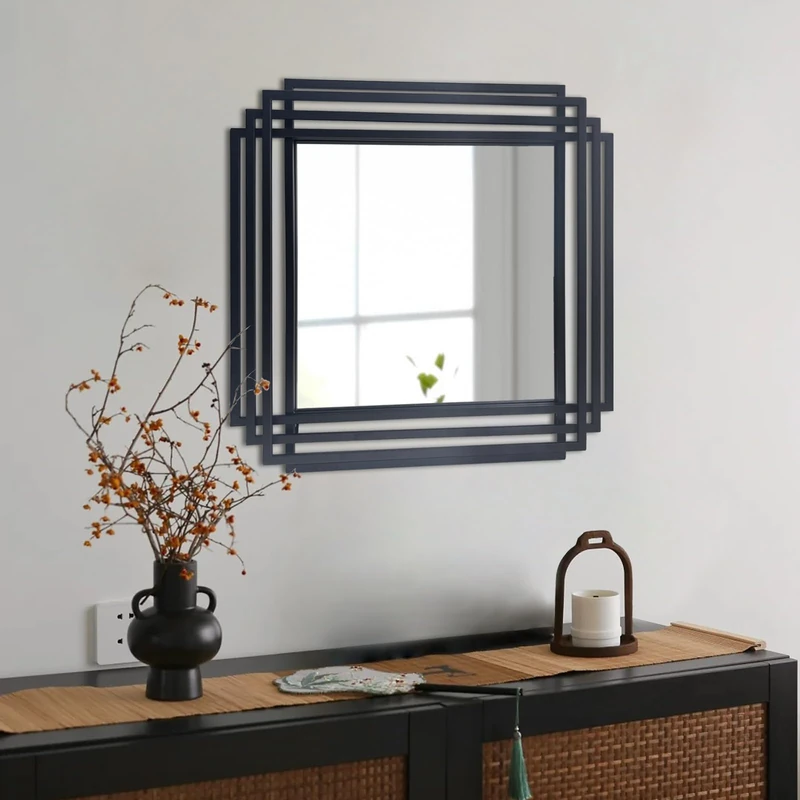 DAOYIJIAJU 24"x24" Square Decorative Wall Mirror with Black Metal Frame