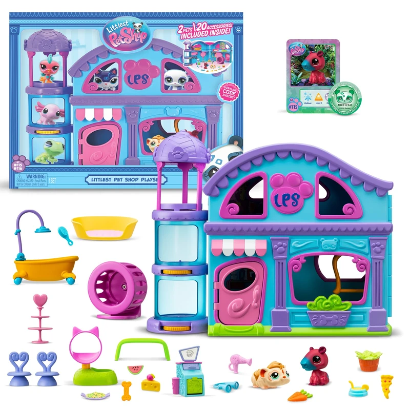 Littlest Pet Shop Series 2 Pet Shop Playset | LPS Playset With 2 Pet Mini Figures 20 Accessories 1 Collector Card And 1 Virtual Code | Animal Collectable Kids Toys For Girls And Boys