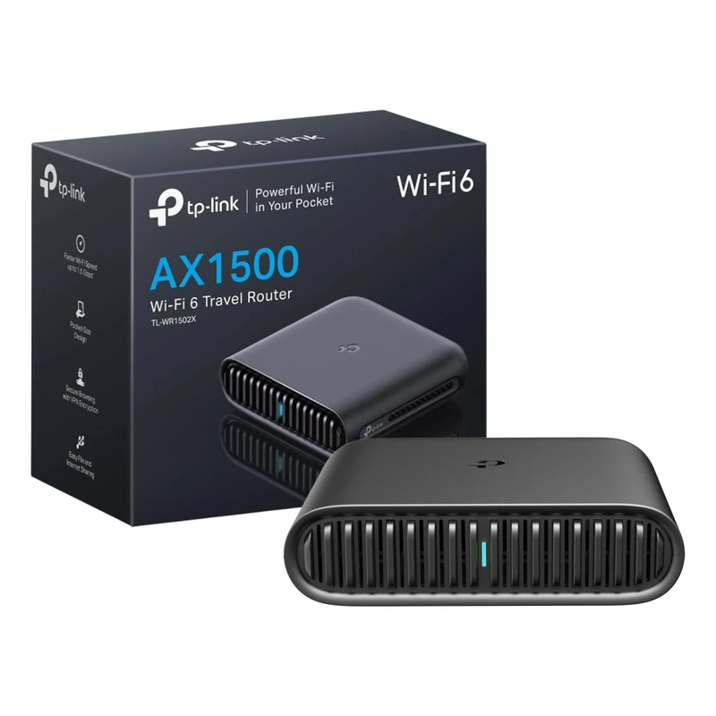 TP-Link TL-WR1502X AX1500 WiFi 6 Travel Router, Dual Band VPN Router, WAN/LAN/USB Port,VPN Server and Client,Type-C Power Bank Port,Hotspot/Access Point/Range Extender Suitable for Hotel, Business