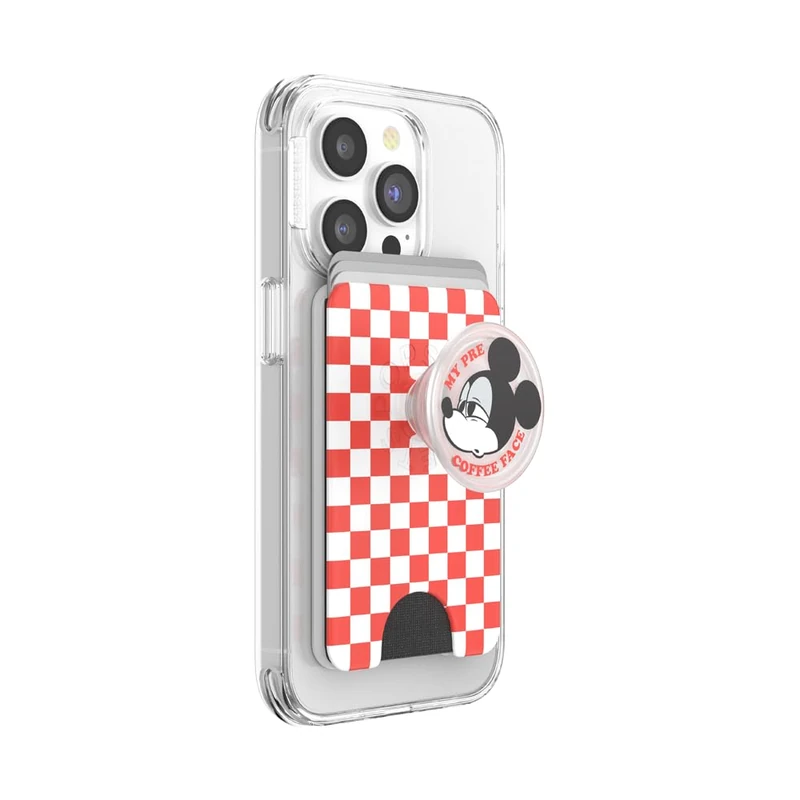 PopSockets Phone Wallet with Expanding Grip, Phone Card Holder, Wireless Charging Compatible, Wallet Compatible with MagSafe - Mickey's Coffee Face
